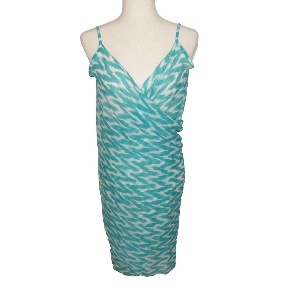 Jardin Royal Standard Teal White Crinkle Chiffon Wrap Swim Coverup Sz Small-Med